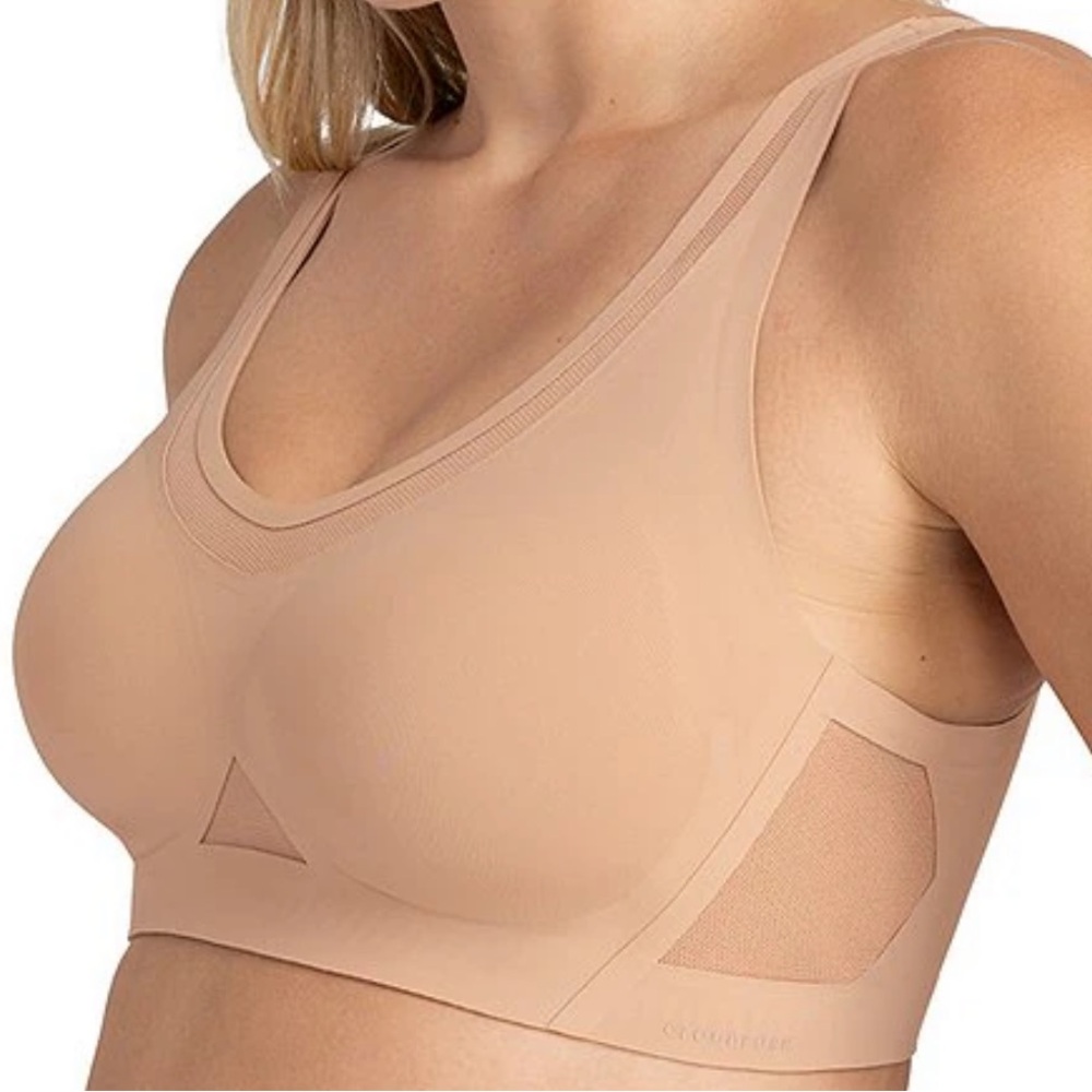 NWT Honeylove 1X CrossFlex Wire-Free Activity Bra Logo Mesh Boned Wireless Tan